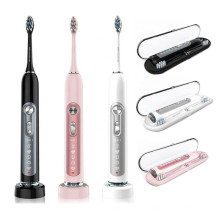 Cepillo de dientes eléctrico ultrasónico portátil más vendido con estuche de viaje, cepillo de dientes sónico recargable 5 modos